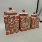 Talavera Canister Set | Brown & White Floral Kitchen Decor