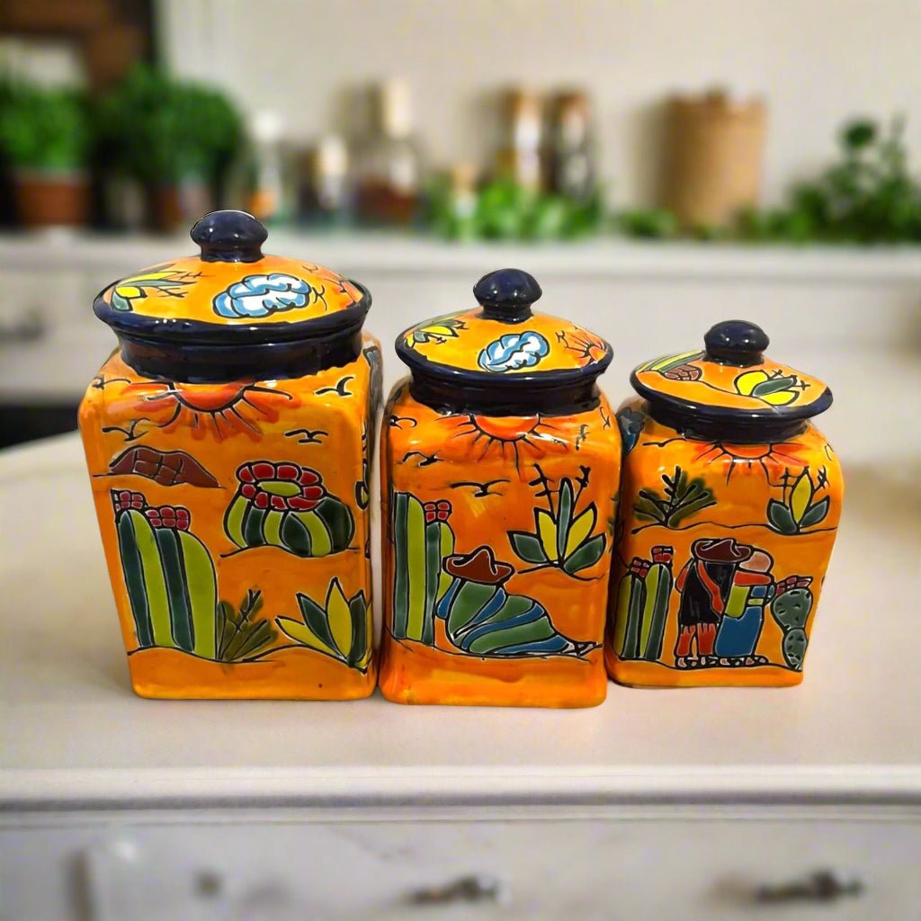 Talavera Canister Set | Colorful Handmade Panchito Pottery Talavera Canister Set La Vie Bien Talavera Canister Set | Colorful Handmade Panchito Pottery