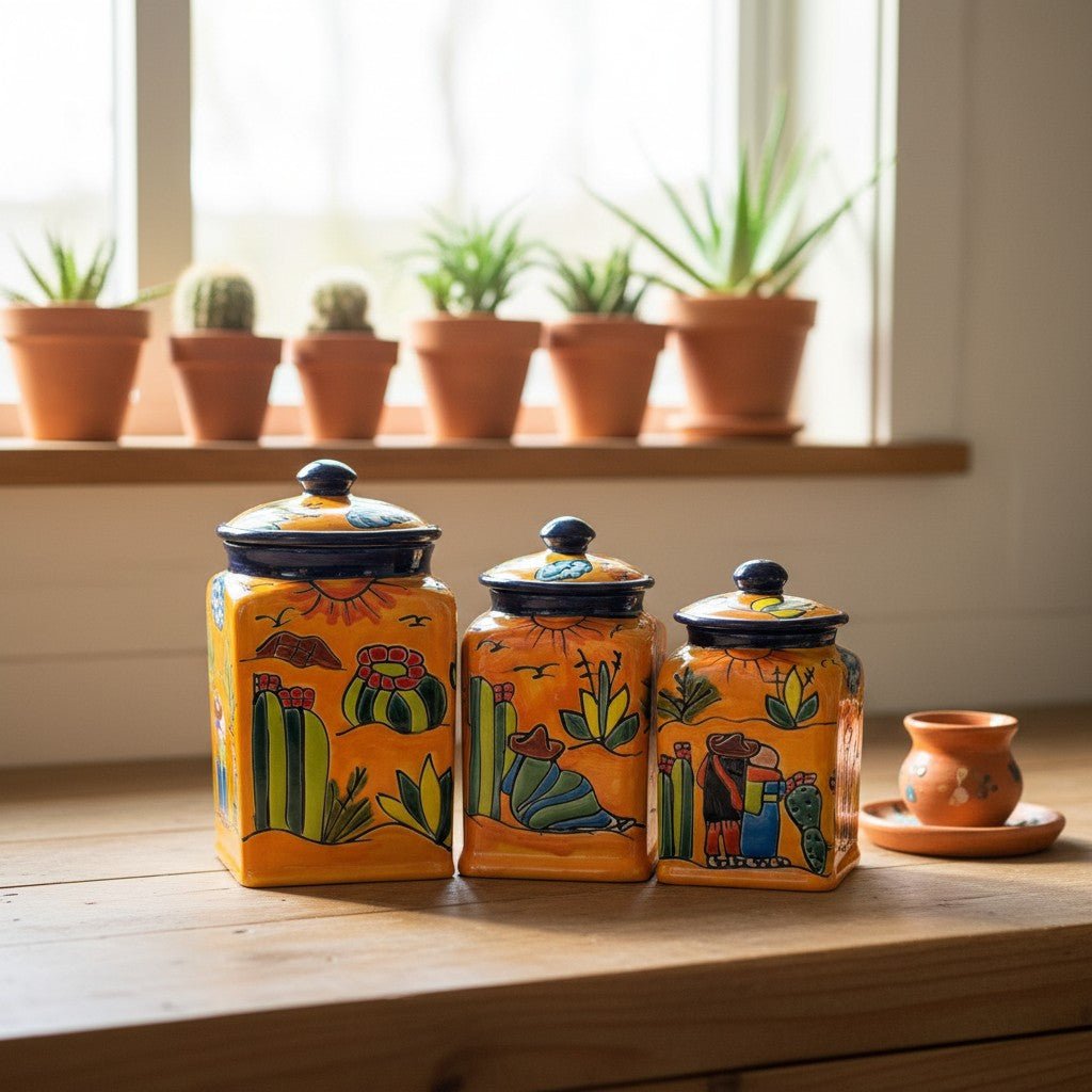 Talavera Canister Set | Colorful Handmade Panchito Pottery Talavera Canister Set La Vie Bien Talavera Canister Set | Colorful Handmade Panchito Pottery