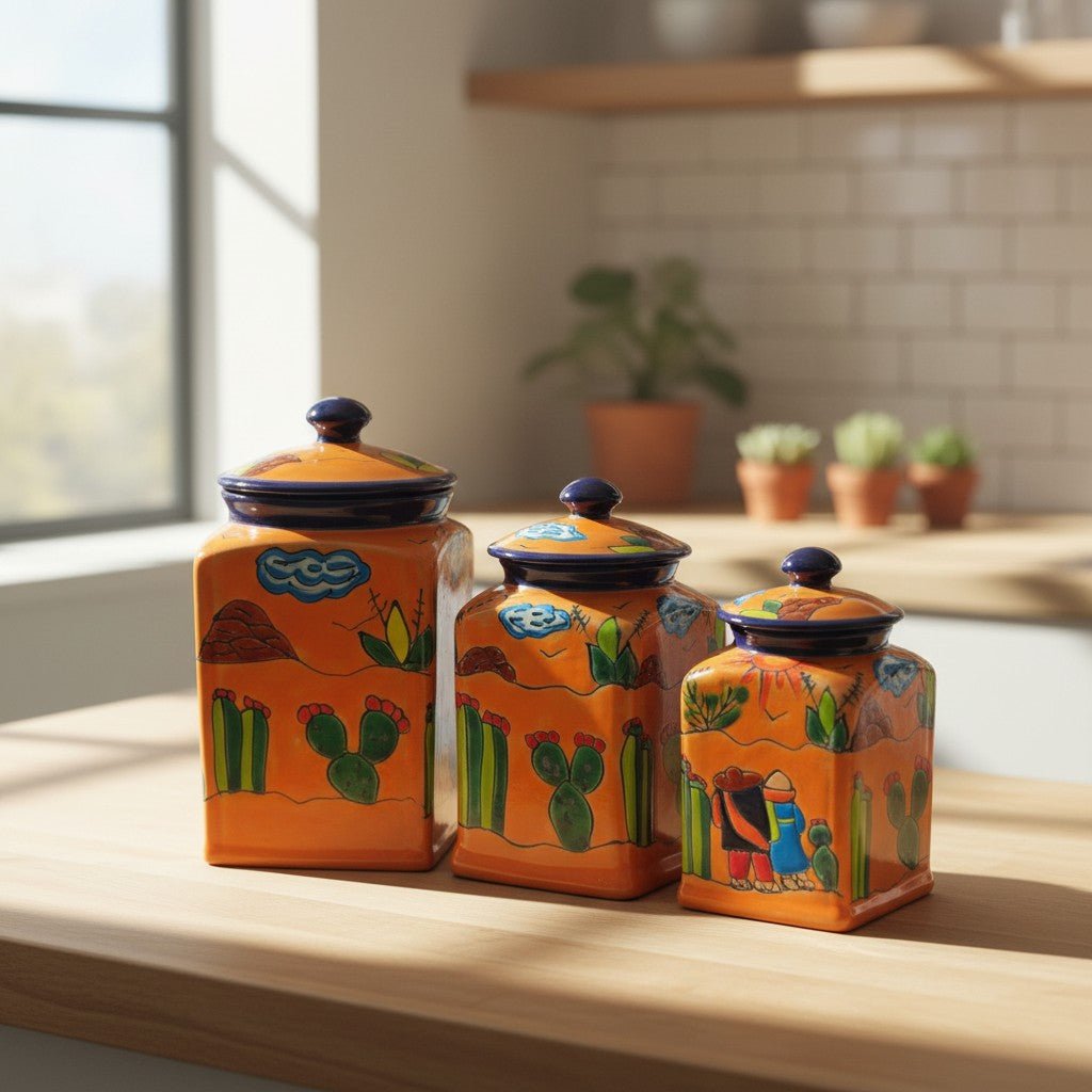 Talavera Canister Set | Colorful Handmade Panchito Pottery Talavera Canister Set La Vie Bien Talavera Canister Set | Colorful Handmade Panchito Pottery