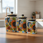 Talavera Canister Set | Sunflower Butterfly Kitchen Decor Talavera Canister Set La Vie Bien Talavera Canister Set | Sunflower Butterfly Kitchen Decor