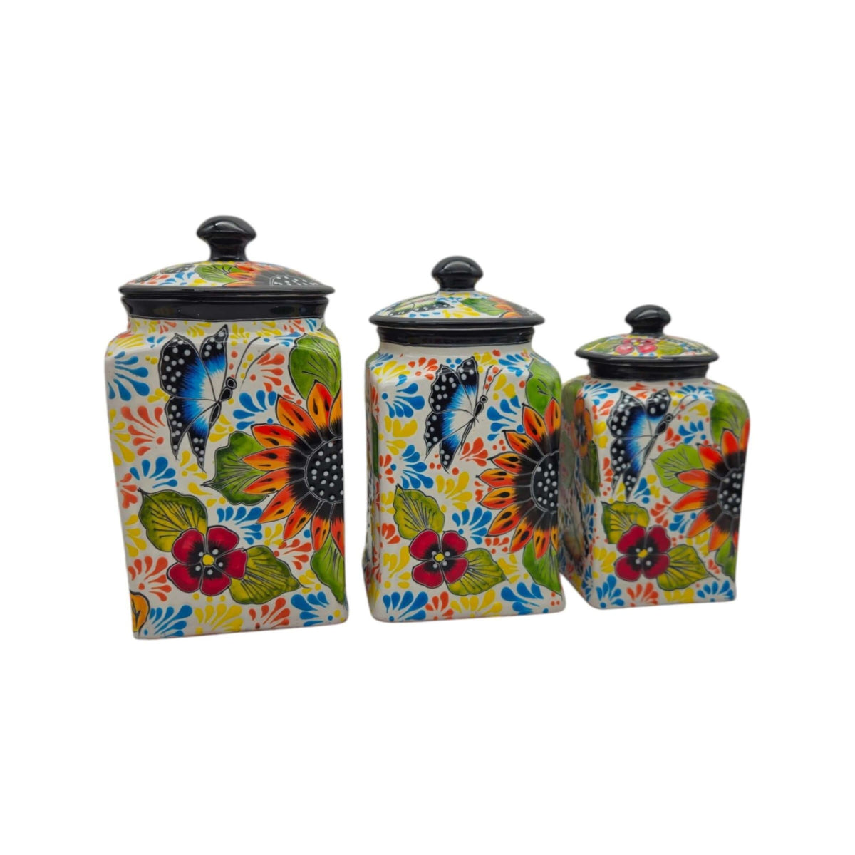 Talavera Canister Set | Sunflower Butterfly Kitchen Decor Talavera Canister Set La Vie Bien Talavera Canister Set | Sunflower Butterfly Kitchen Decor