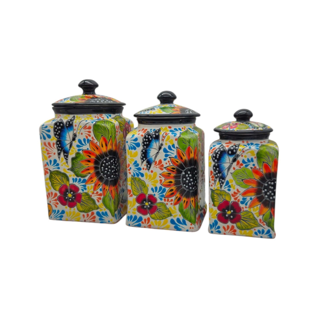 Talavera Canister Set | Sunflower Butterfly Kitchen Decor Talavera Canister Set La Vie Bien Talavera Canister Set | Sunflower Butterfly Kitchen Decor