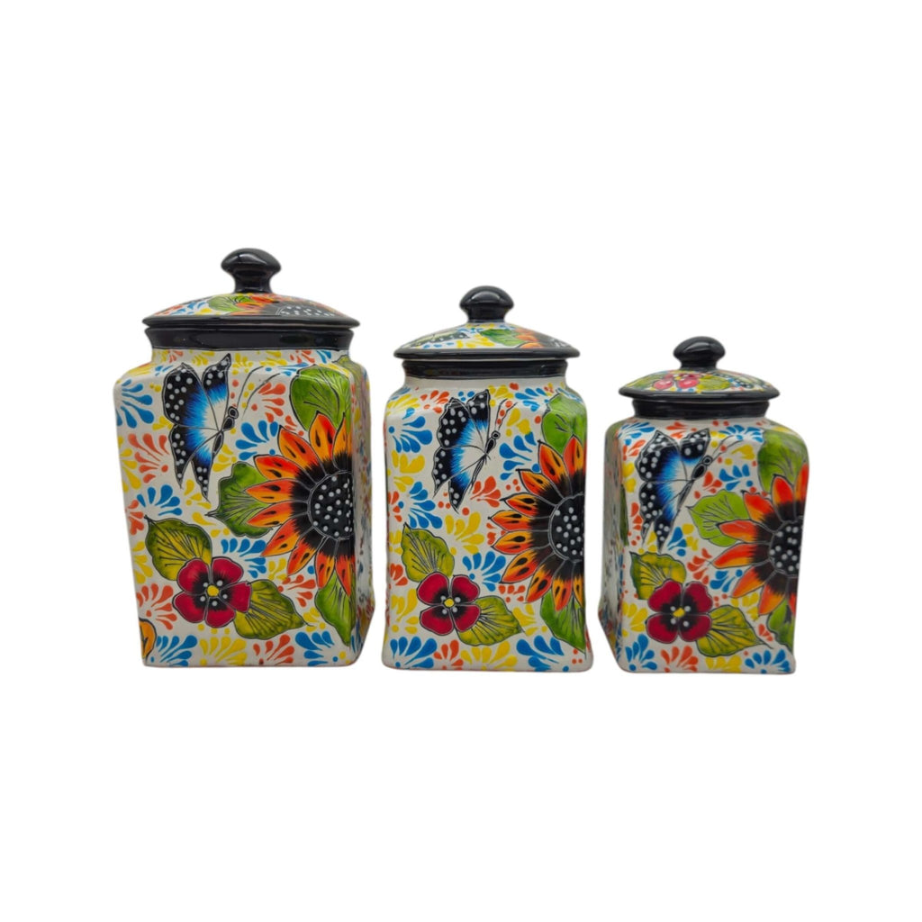 Talavera Canister Set | Sunflower Butterfly Kitchen Decor Talavera Canister Set La Vie Bien Talavera Canister Set | Sunflower Butterfly Kitchen Decor