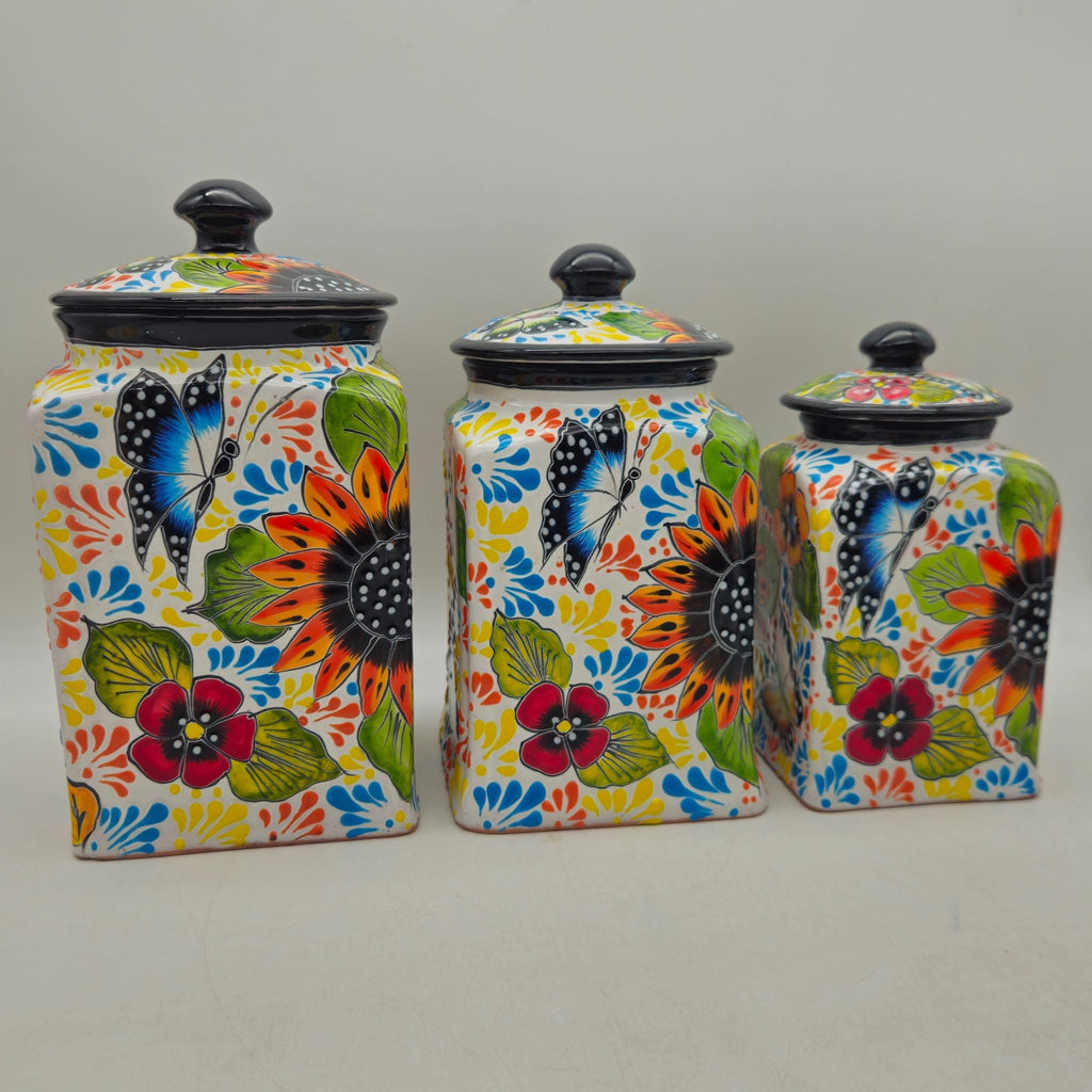 Talavera Canister Set | Sunflower Butterfly Kitchen Decor