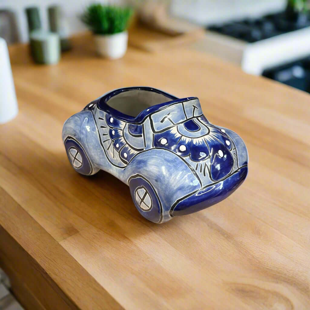 Talavera Car Planter | Small Blue & White Handmade Ceramic Pot Talavera Planter La Vie Bien Talavera Car Planter | Small Blue & White Handmade Ceramic Pot