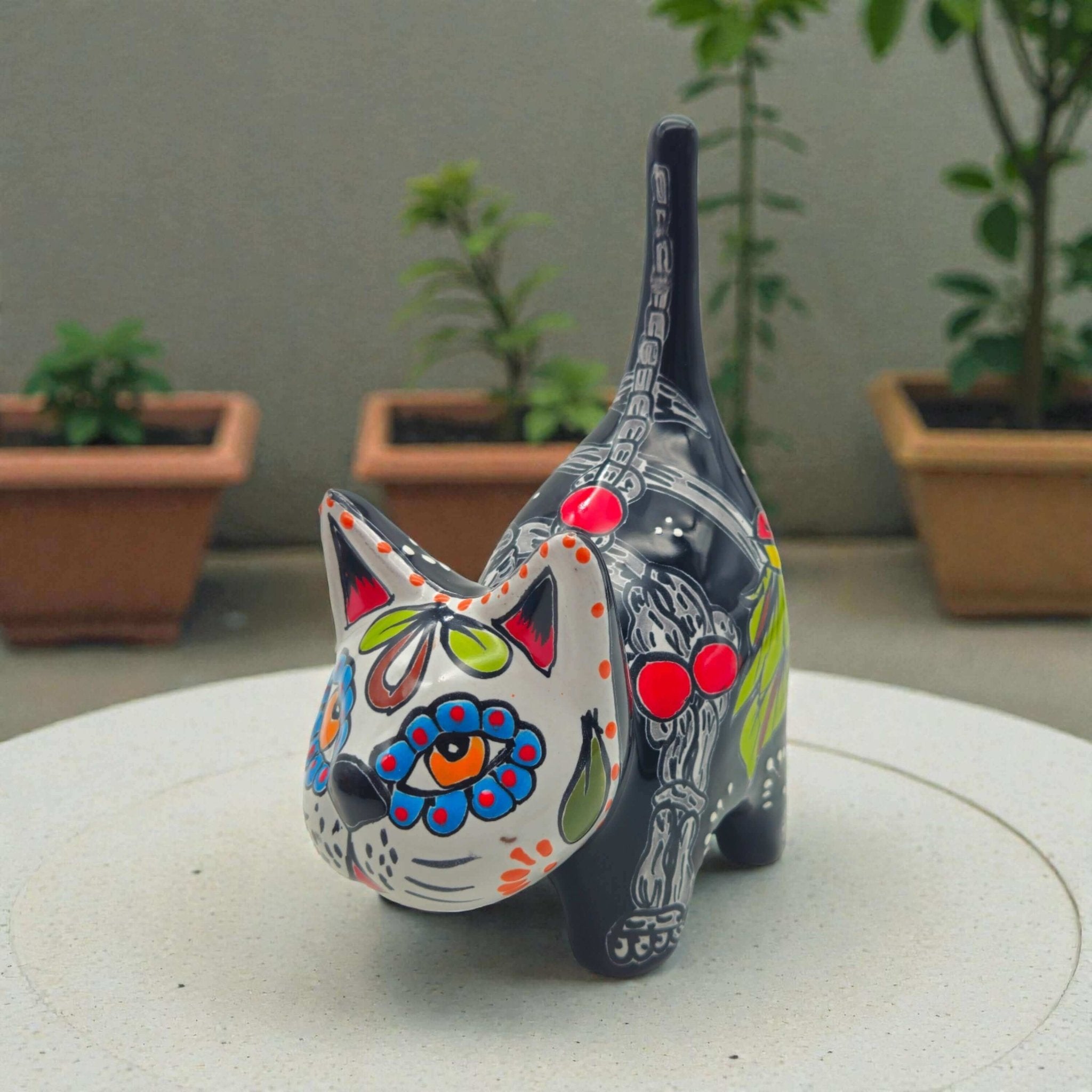 Talavera Cat Figurine | Day of the Dead Handcrafted Art Talavera Statue La Vie Bien Talavera Cat Figurine | Day of the Dead Handcrafted Art