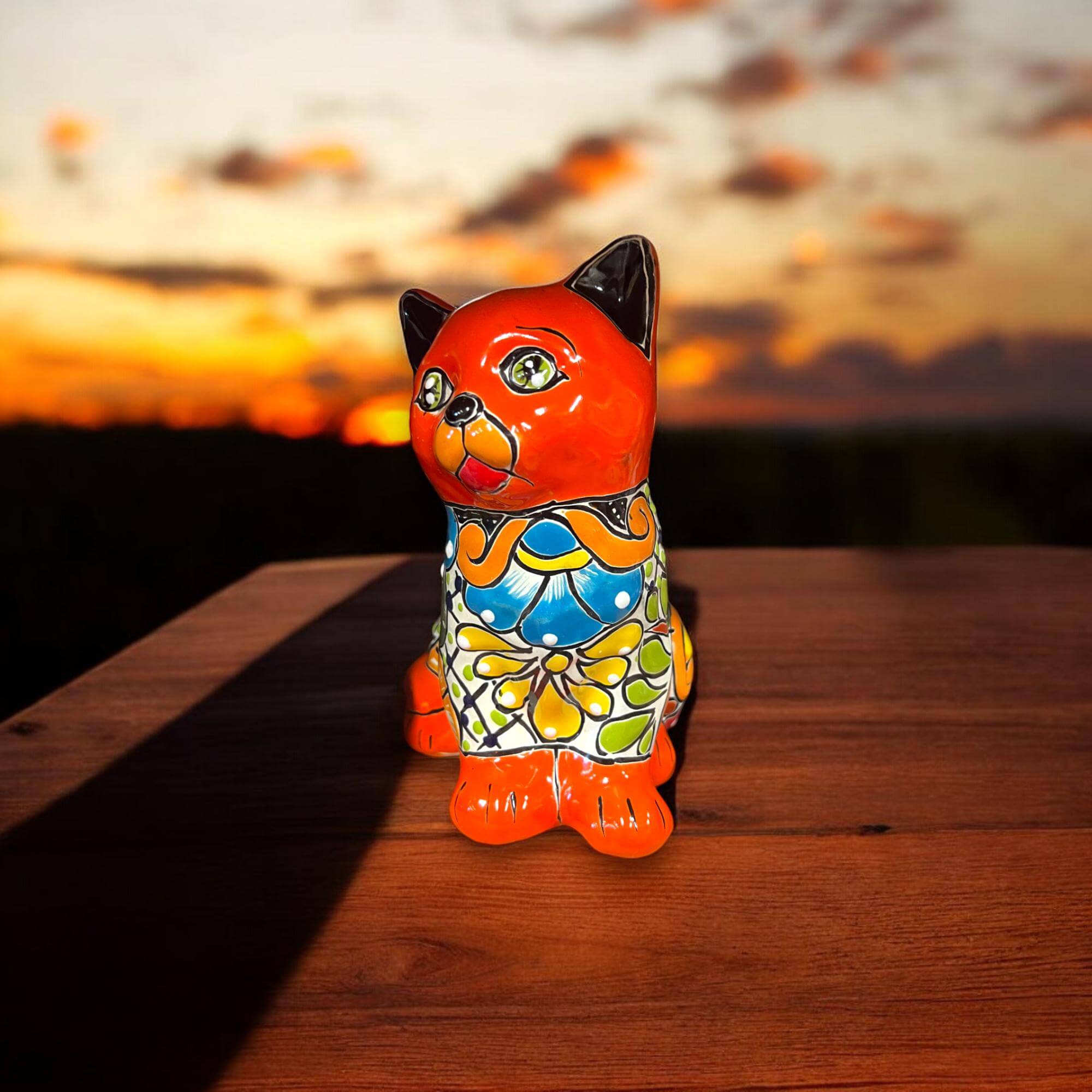 Talavera Cat Figurine | Hand - Painted Mexican Folk Art Home Decor Talavera Statue La Vie Bien Talavera Cat Figurine | Hand - Painted Mexican Folk Art Home Decor