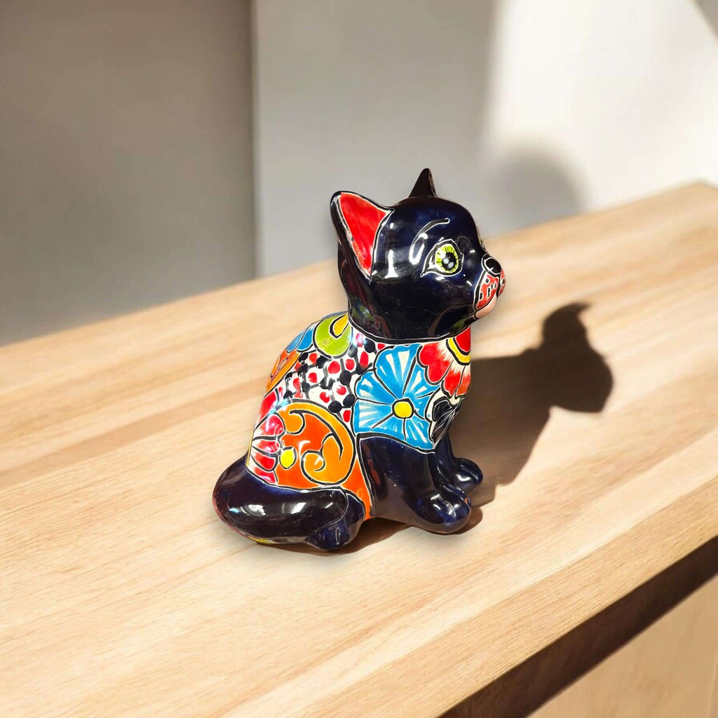 Talavera Cat Figurine | Hand - Painted Mexican Folk Art Home Decor Talavera Statue La Vie Bien Talavera Cat Figurine | Hand - Painted Mexican Folk Art Home Decor