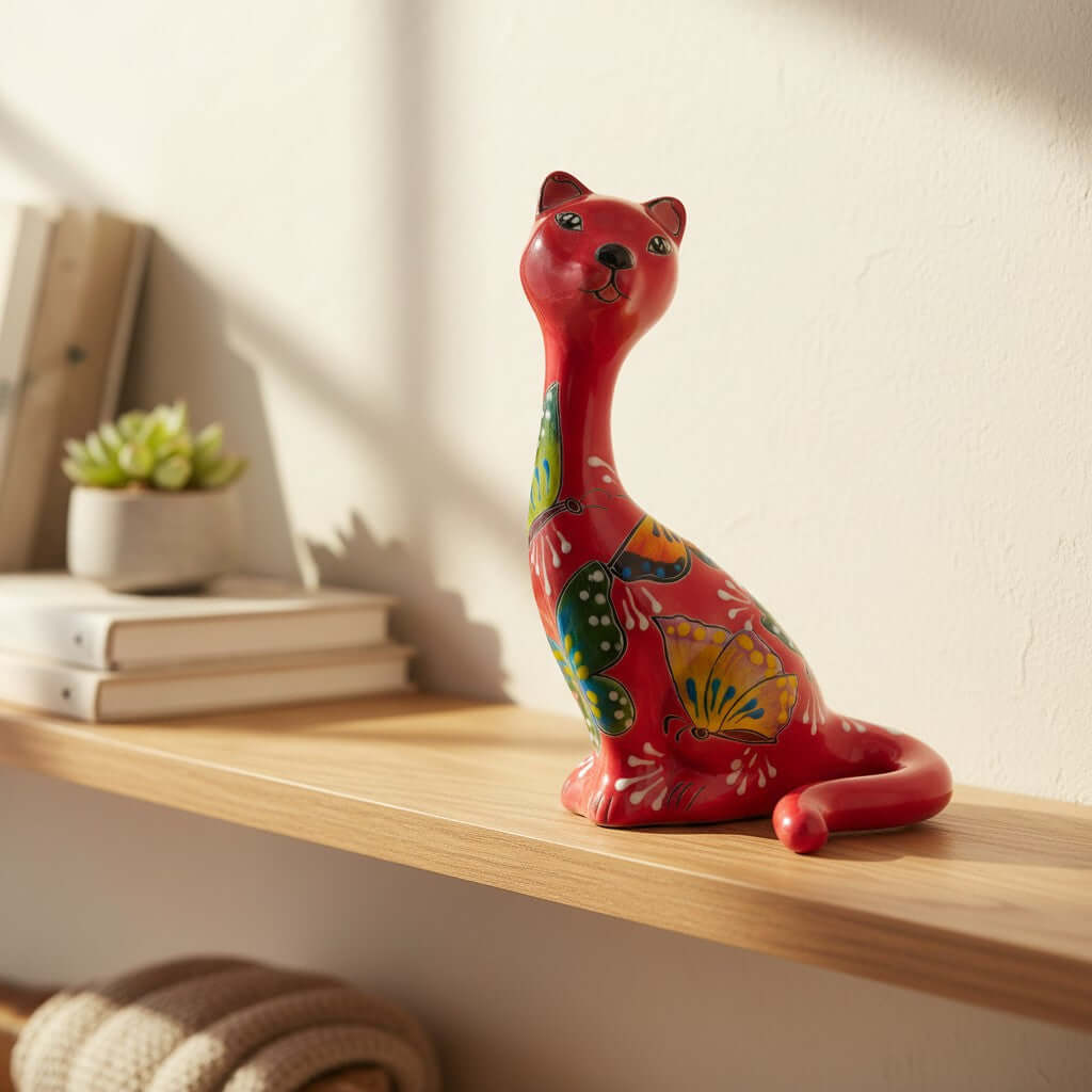 Talavera Cat Figurine | Multicolor Design Talavera Statue La Vie Bien Talavera Cat Figurine | Multicolor Design