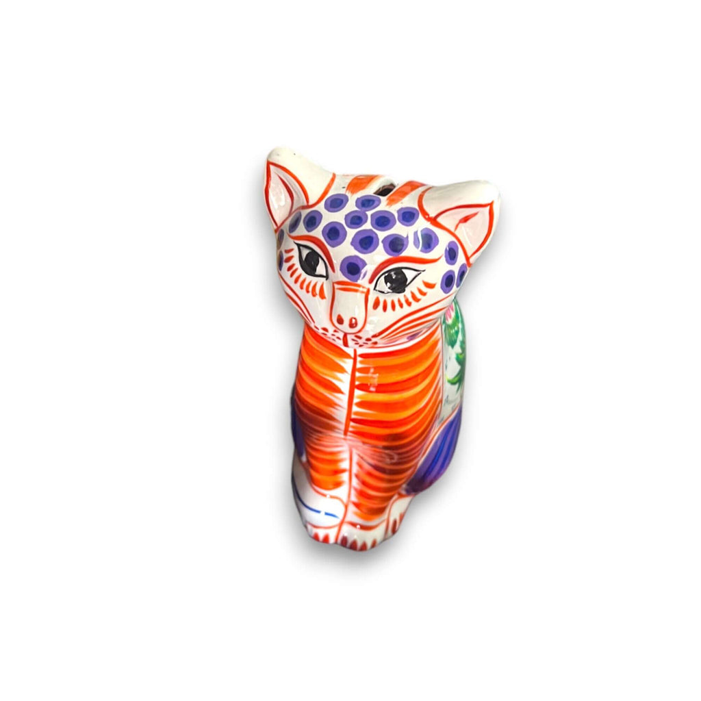 Talavera Cat Piggy Bank | Hand-Painted Mexican Ceramic Coin Holder Guerrero Piggy Bank La Vie Bien Talavera Cat Piggy Bank | Hand-Painted Mexican Ceramic Coin Holder