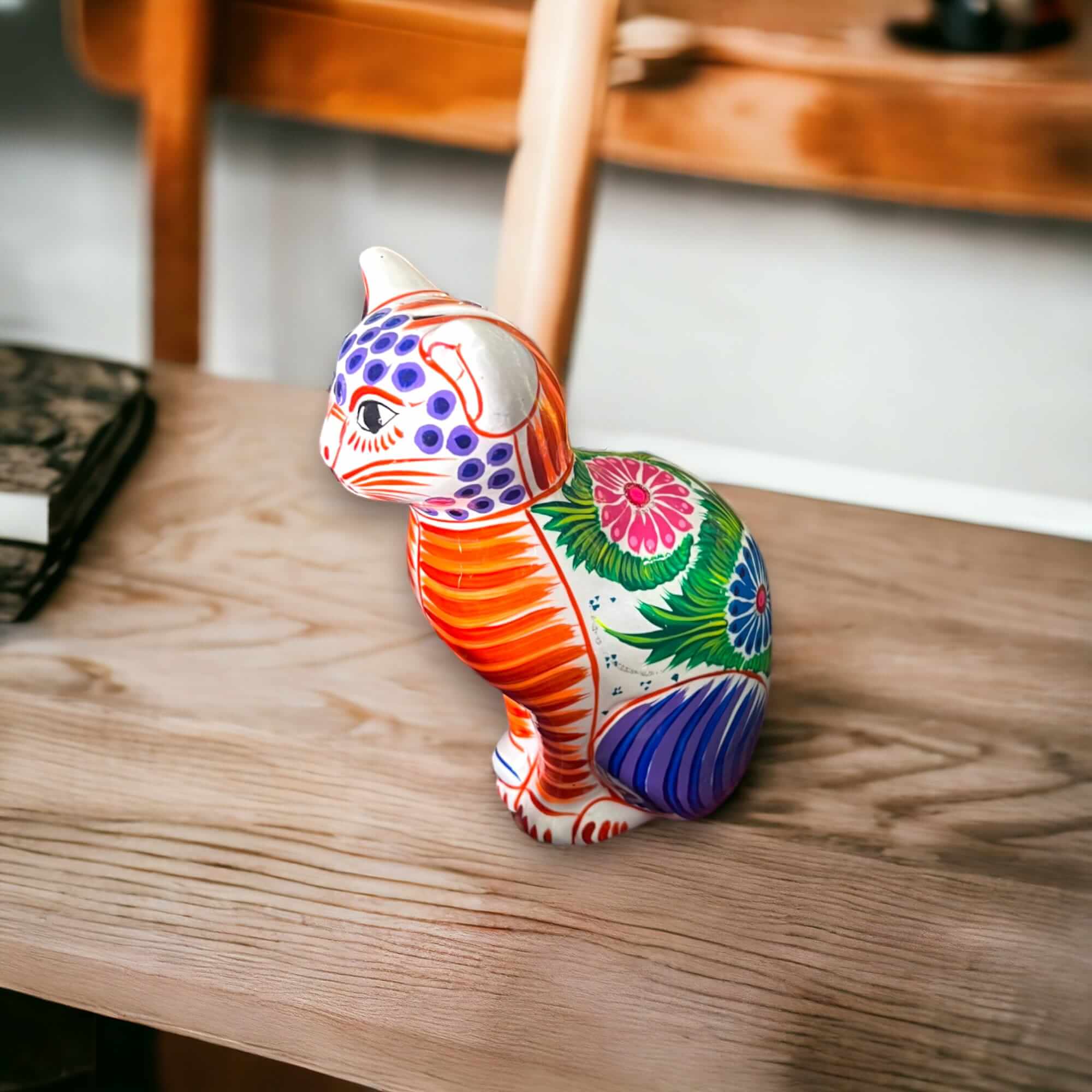 Talavera Cat Piggy Bank | Hand - Painted Mexican Ceramic Coin Holder Guerrero Piggy Bank La Vie Bien Talavera Cat Piggy Bank | Hand - Painted Mexican Ceramic Coin Holder