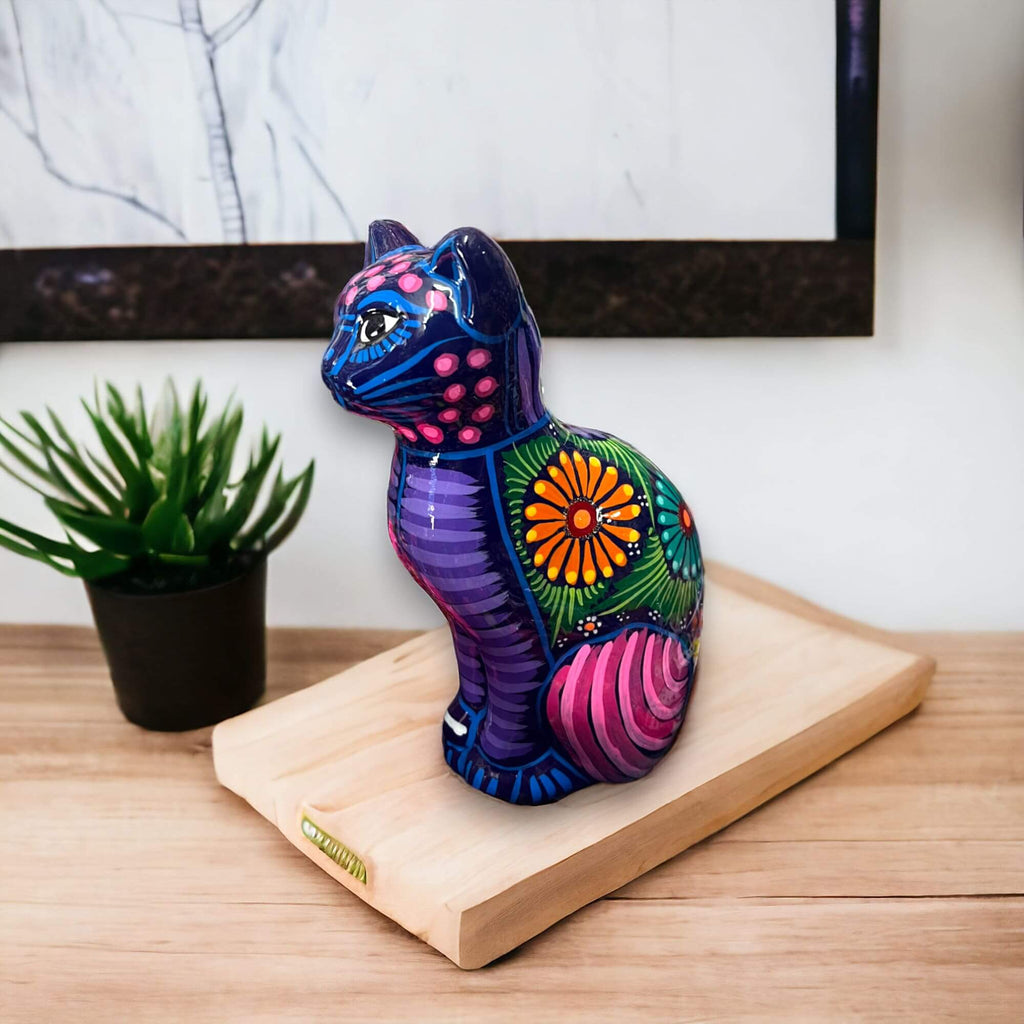 Talavera Cat Piggy Bank | Hand - Painted Mexican Ceramic Coin Holder Guerrero Piggy Bank La Vie Bien Talavera Cat Piggy Bank | Hand - Painted Mexican Ceramic Coin Holder