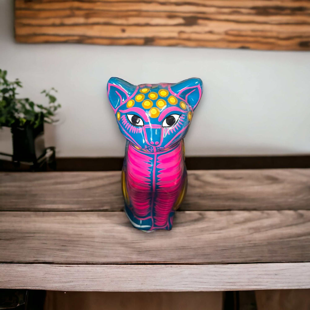 Talavera Cat Piggy Bank | Hand - Painted Mexican Ceramic Coin Holder Guerrero Piggy Bank La Vie Bien Talavera Cat Piggy Bank | Hand - Painted Mexican Ceramic Coin Holder