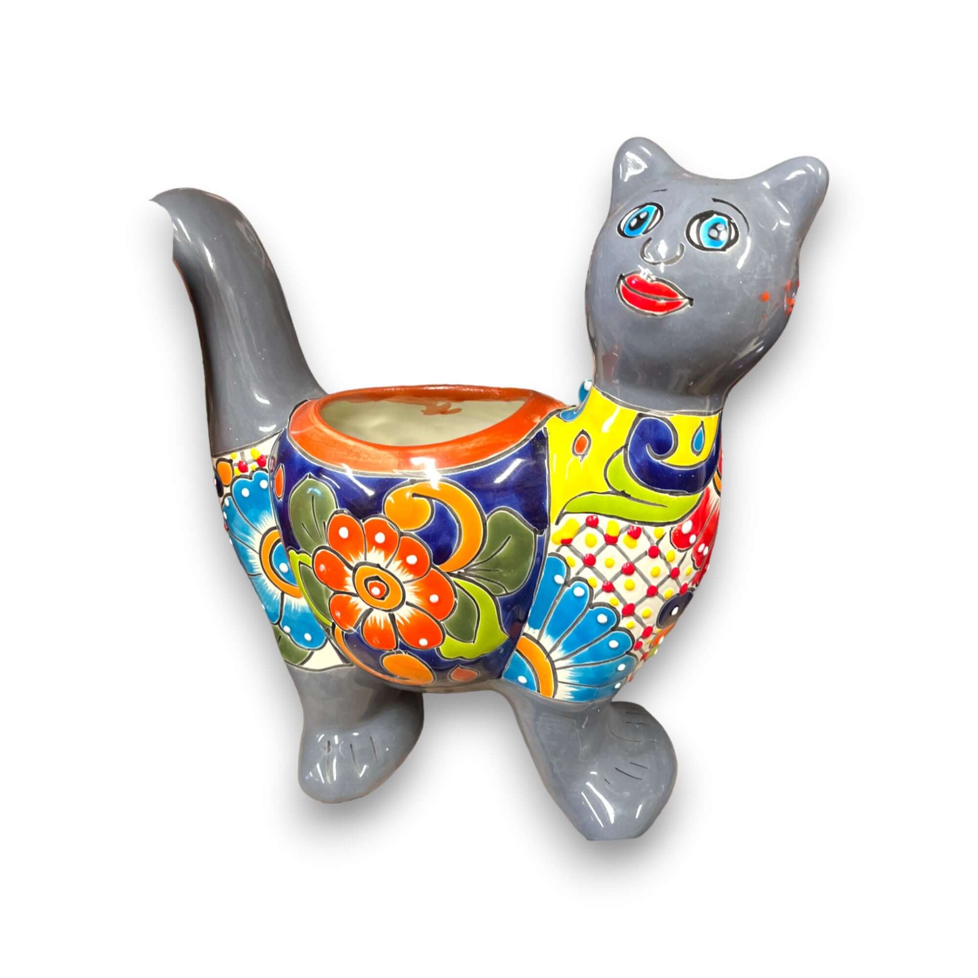 Talavera Cat Planter | Colorful Hand-Painted Mexican Artwork (Medium) Talavera Planter La Vie Bien Talavera Cat Planter | Colorful Hand-Painted Mexican Artwork (Medium)