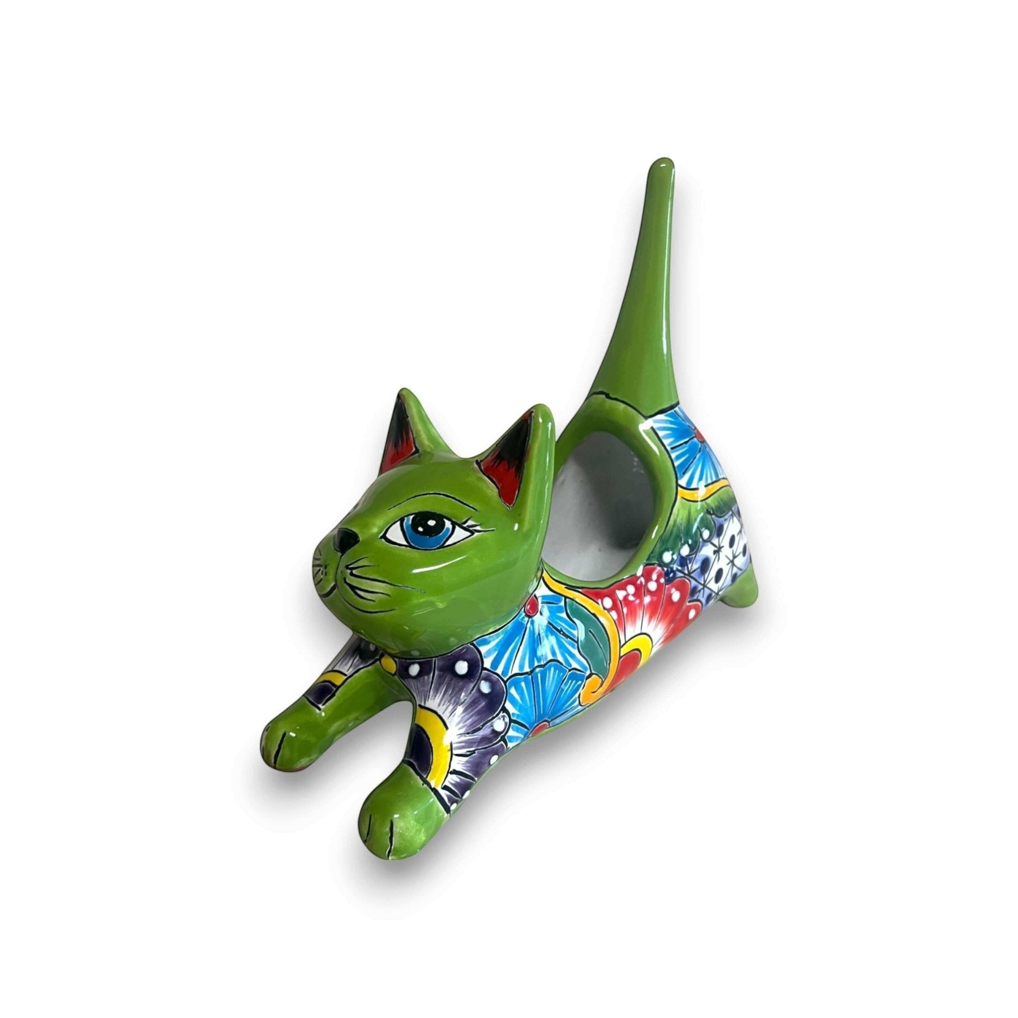 Talavera Cat Planter | Colorful Handcrafted Stretching Animal Pot Talavera Planter La Vie Bien Talavera Cat Planter | Colorful Handcrafted Stretching Animal Pot