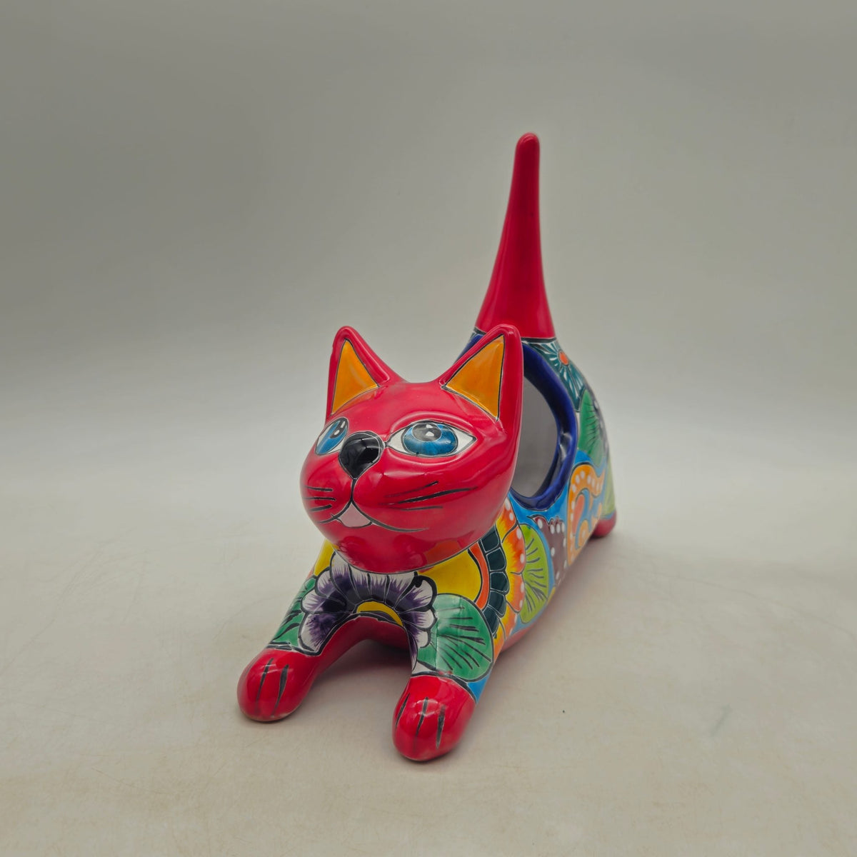 Talavera Cat Planter | Colorful Handcrafted Stretching Animal Pot