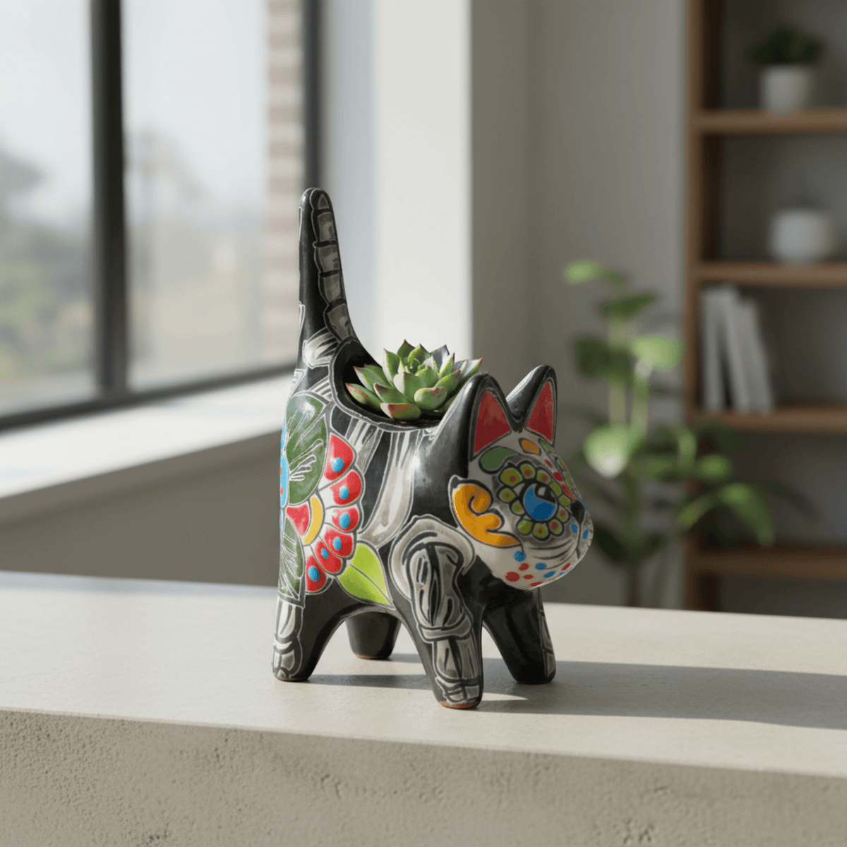 Talavera Cat Planter | Day of the Dead Ceramic Decor Talavera Planter La Vie Bien Talavera Cat Planter | Day of the Dead Ceramic Decor