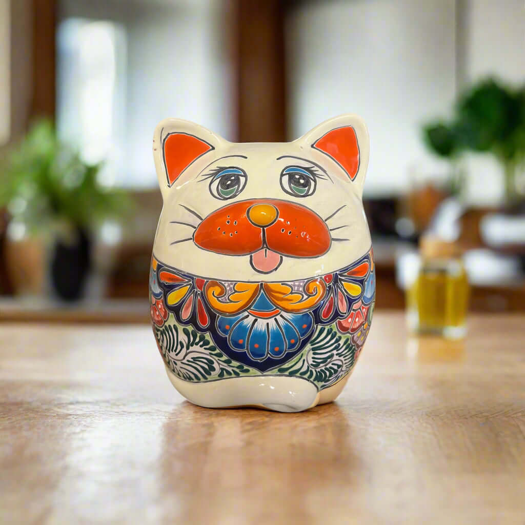Talavera Cat Planter | Handcrafted Fat Cat Ceramic Pot Talavera Planter La Vie Bien Talavera Cat Planter | Handcrafted Fat Cat Ceramic Pot