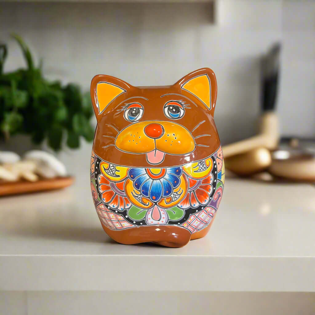 Talavera Cat Planter | Handcrafted Fat Cat Ceramic Pot Talavera Planter La Vie Bien Talavera Cat Planter | Handcrafted Fat Cat Ceramic Pot
