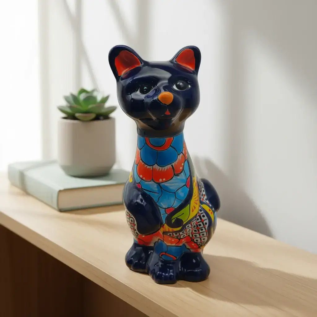 Talavera Cat Statue | Hand - Painted Mexican Ceramic Figurine Talavera Statue La Vie Bien Talavera Cat Statue | Hand - Painted Mexican Ceramic Figurine