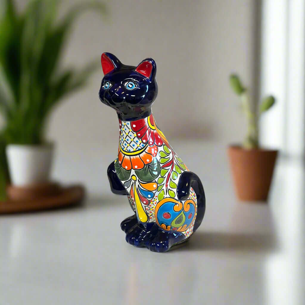 Talavera Cat Statue | Hand - Painted Mexican Ceramic Figurine Talavera Statue La Vie Bien Talavera Cat Statue | Hand - Painted Mexican Ceramic Figurine