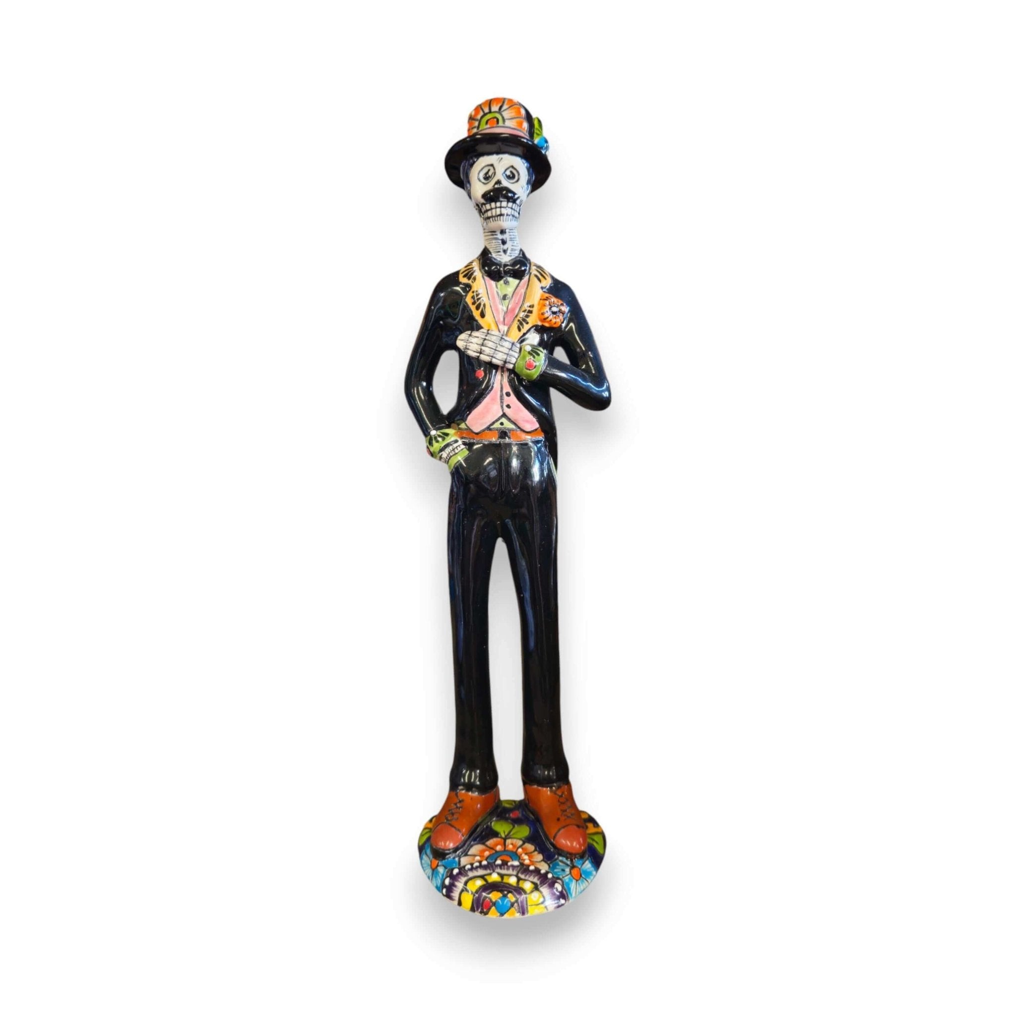 Talavera Catrin Statue | Hand - Painted Day of the Dead Skeleton Man Talavera Figurine La Vie Bien Talavera Catrin Statue | Hand - Painted Day of the Dead Skeleton Man