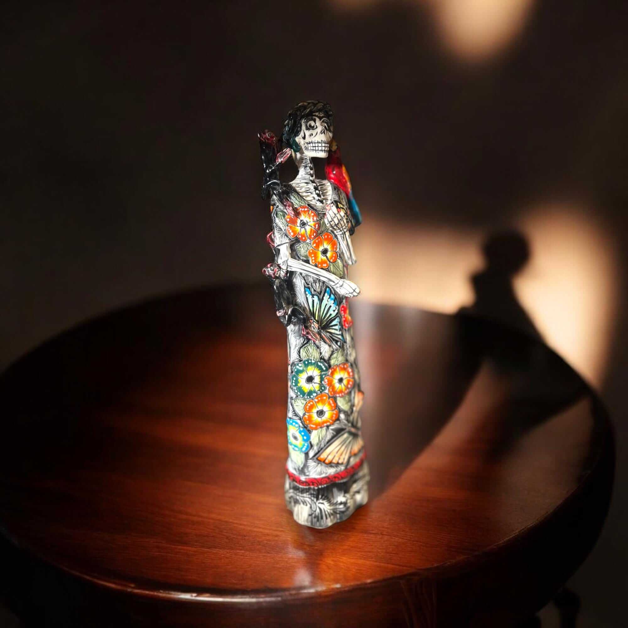 Talavera Catrina Figurine | Day of the Dead Skeleton with Monkey & Bird Talavera Figurine La Vie Bien Talavera Catrina Figurine | Day of the Dead Skeleton with Monkey & Bird
