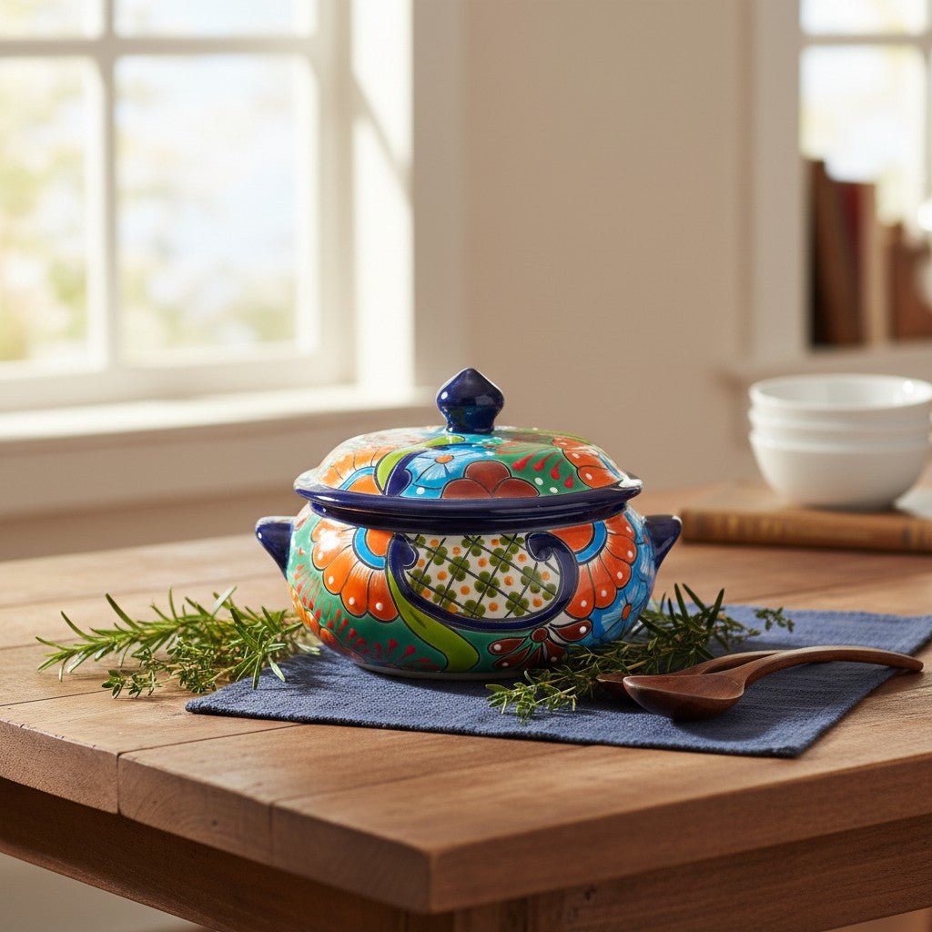 Talavera Cazuela Pot w/ Lid | Mexican Ceramic Soup Pot Talavera Utensil Holder La Vie Bien Talavera Cazuela Pot w/ Lid | Mexican Ceramic Soup Pot