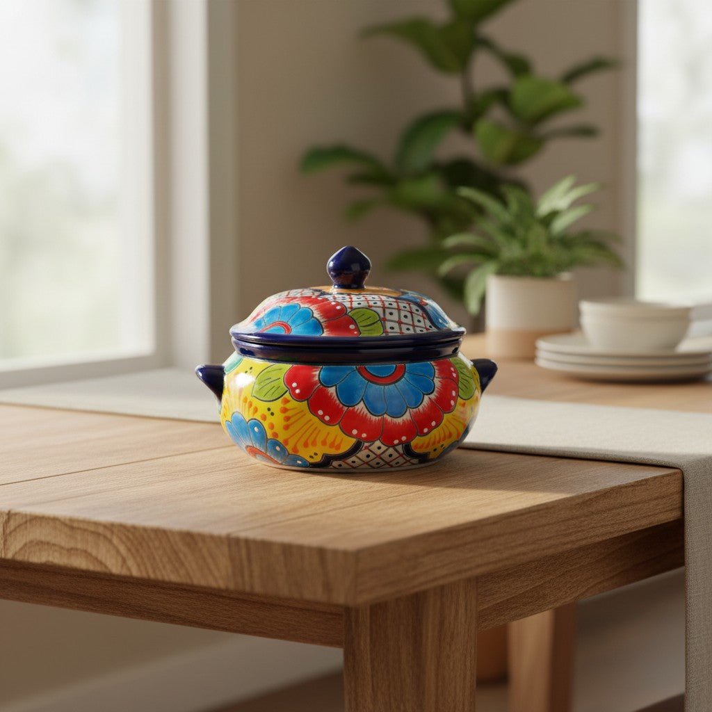 Talavera Cazuela Pot w/ Lid | Mexican Ceramic Soup Pot Talavera Utensil Holder La Vie Bien Talavera Cazuela Pot w/ Lid | Mexican Ceramic Soup Pot