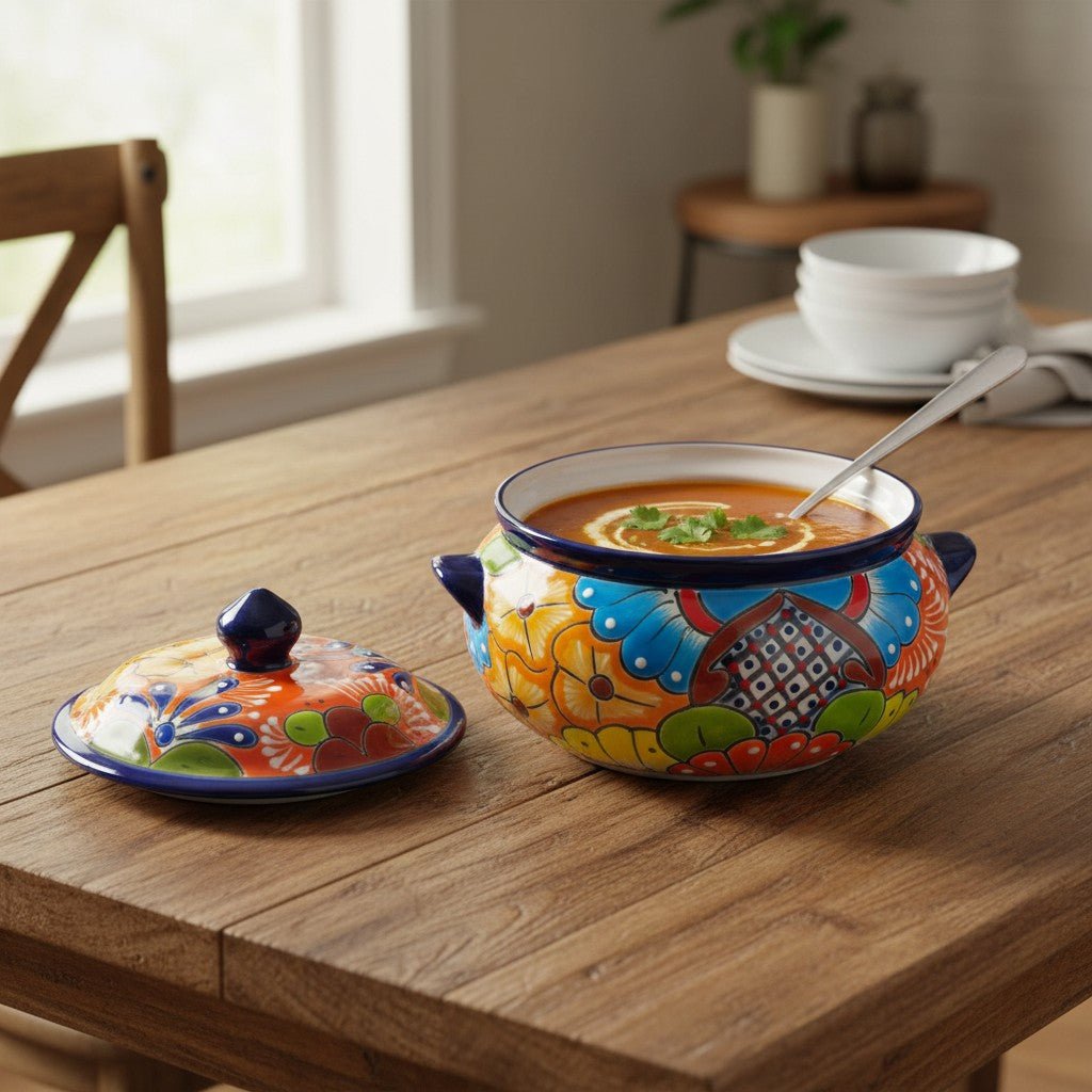 Talavera Cazuela Pot w/ Lid | Mexican Ceramic Soup Pot Talavera Utensil Holder La Vie Bien Talavera Cazuela Pot w/ Lid | Mexican Ceramic Soup Pot