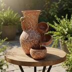 Talavera Ceramic Fountain | Brown & White Relief Design Talavera Fountain La Vie Bien Talavera Ceramic Fountain | Brown & White Relief Design
