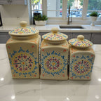 Talavera Ceramic Kitchen Canister Trio | White Multicolor Set Talavera Canister Set La Vie Bien Talavera Ceramic Kitchen Canister Trio | White Multicolor Set