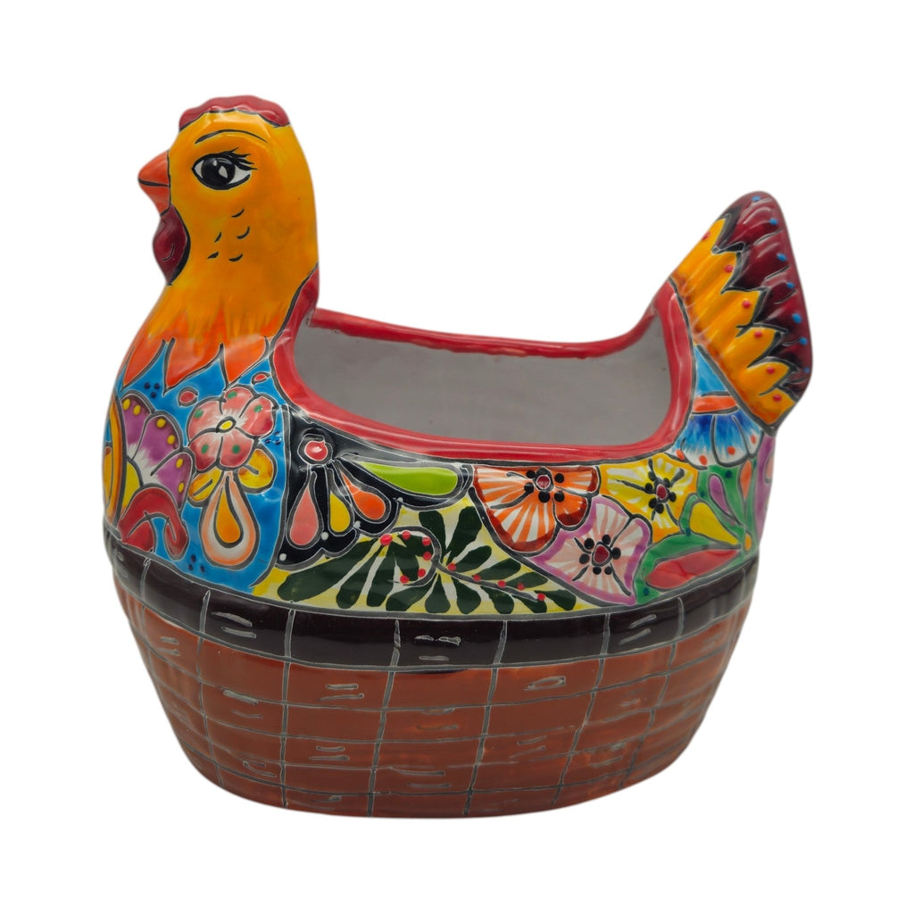 Talavera Chicken Planter | Hand-Painted Mexican Ceramic Statue Talavera Planter La Vie Bien Talavera Chicken Planter | Hand-Painted Mexican Ceramic Statue