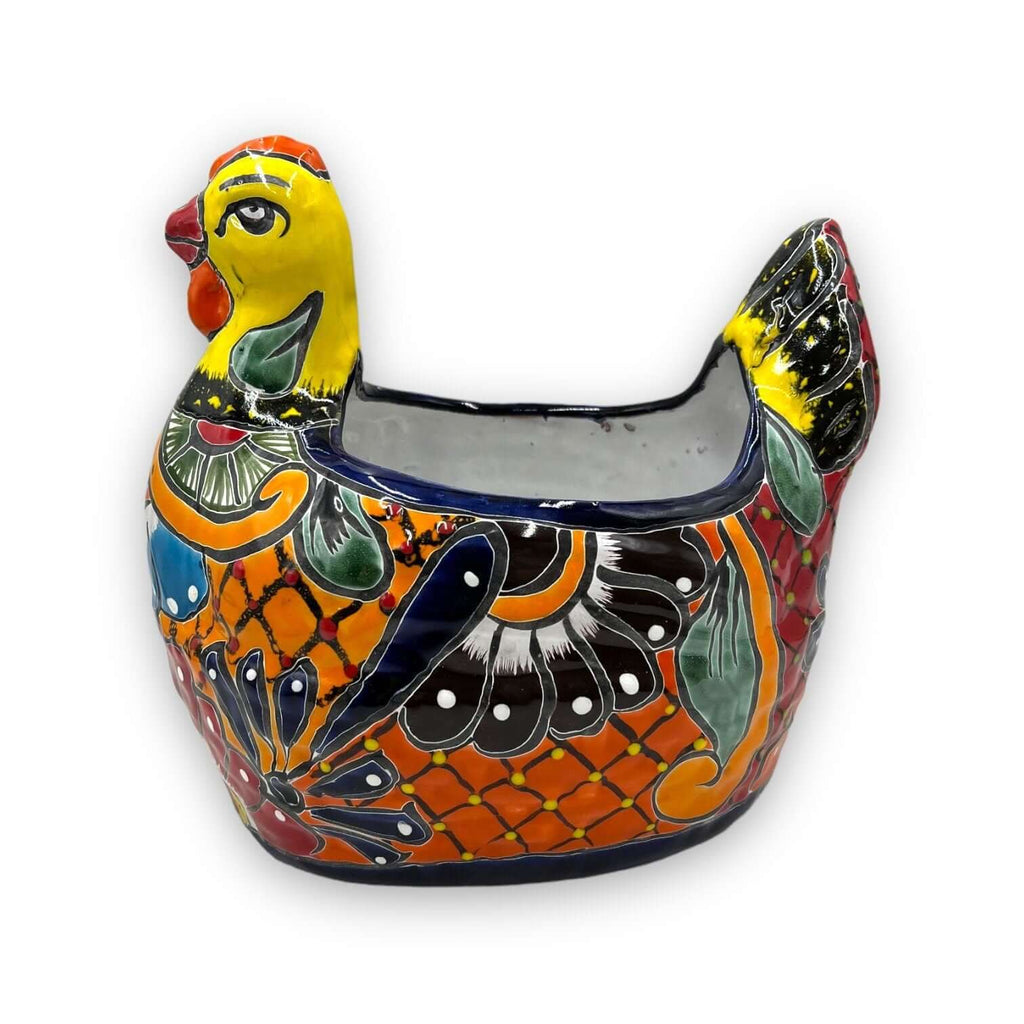 Talavera Chicken Planter | Large Hand - Painted Mexican Pottery Statue Talavera Planter La Vie Bien Talavera Chicken Planter | Large Hand - Painted Mexican Pottery Statue