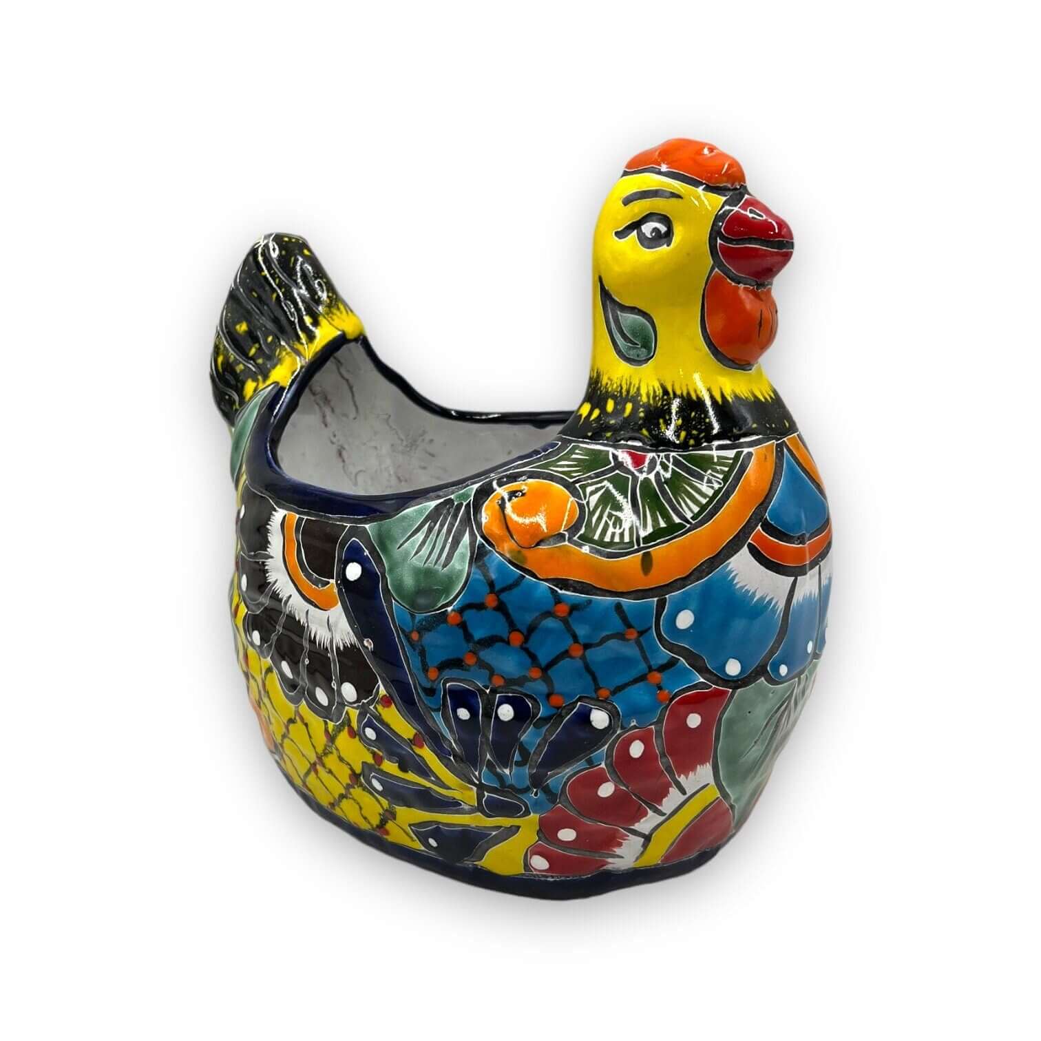 Talavera Chicken Planter | Large Hand-Painted Mexican Pottery Statue Talavera Planter La Vie Bien Talavera Chicken Planter | Large Hand-Painted Mexican Pottery Statue