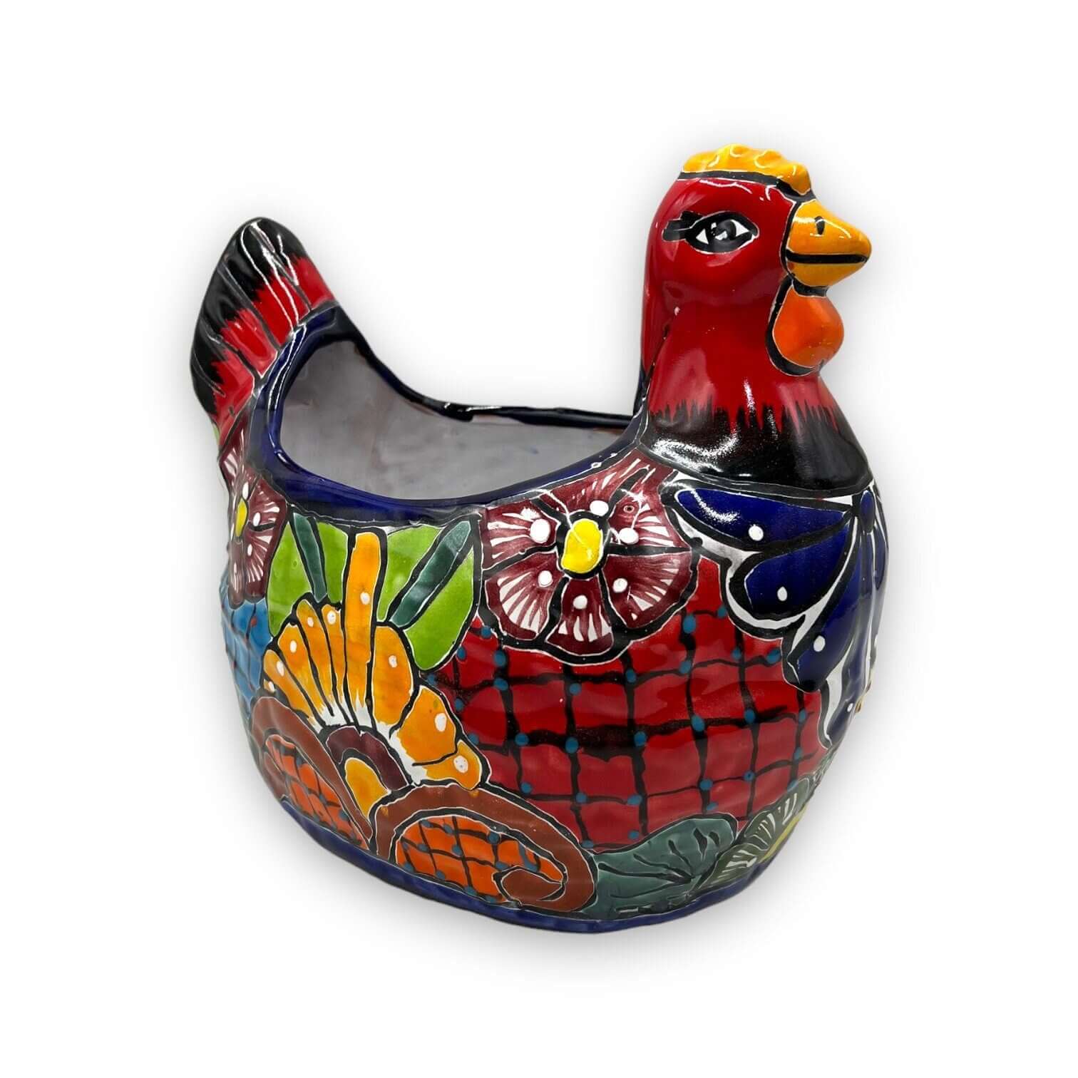 Talavera Chicken Planter | Large Hand - Painted Mexican Pottery Statue Talavera Planter La Vie Bien Talavera Chicken Planter | Large Hand - Painted Mexican Pottery Statue