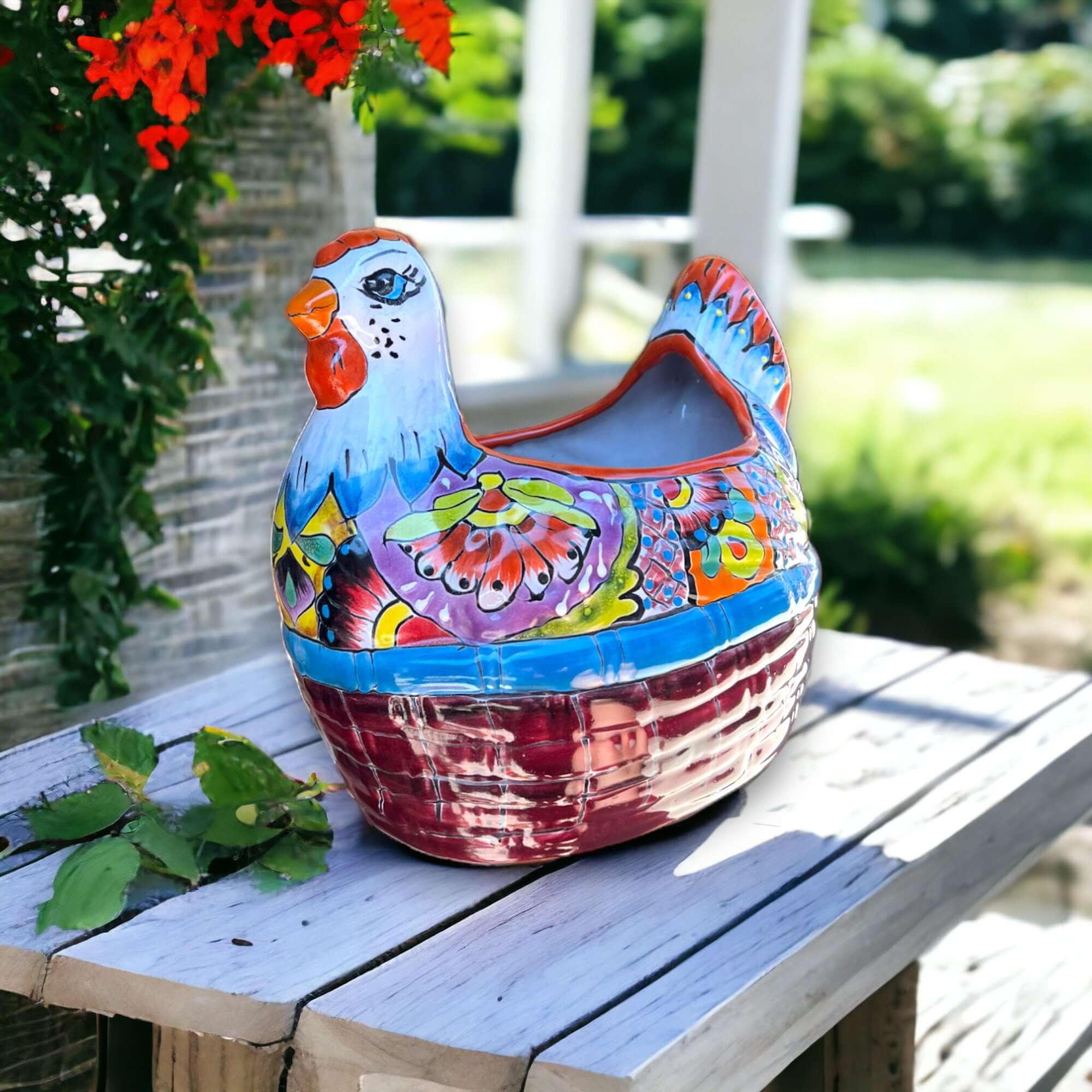 Talavera Chicken Planter | Large Hand - Painted Mexican Pottery Statue Talavera Planter La Vie Bien Talavera Chicken Planter | Large Hand - Painted Mexican Pottery Statue