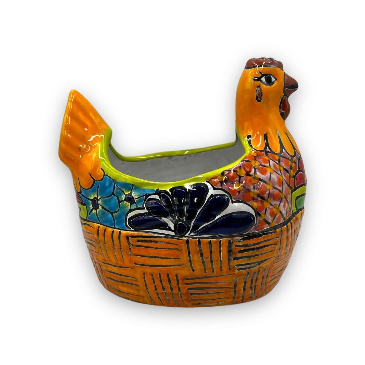 Talavera Chicken Planter | Large Hand - Painted Mexican Pottery Statue Talavera Planter La Vie Bien Talavera Chicken Planter | Large Hand - Painted Mexican Pottery Statue