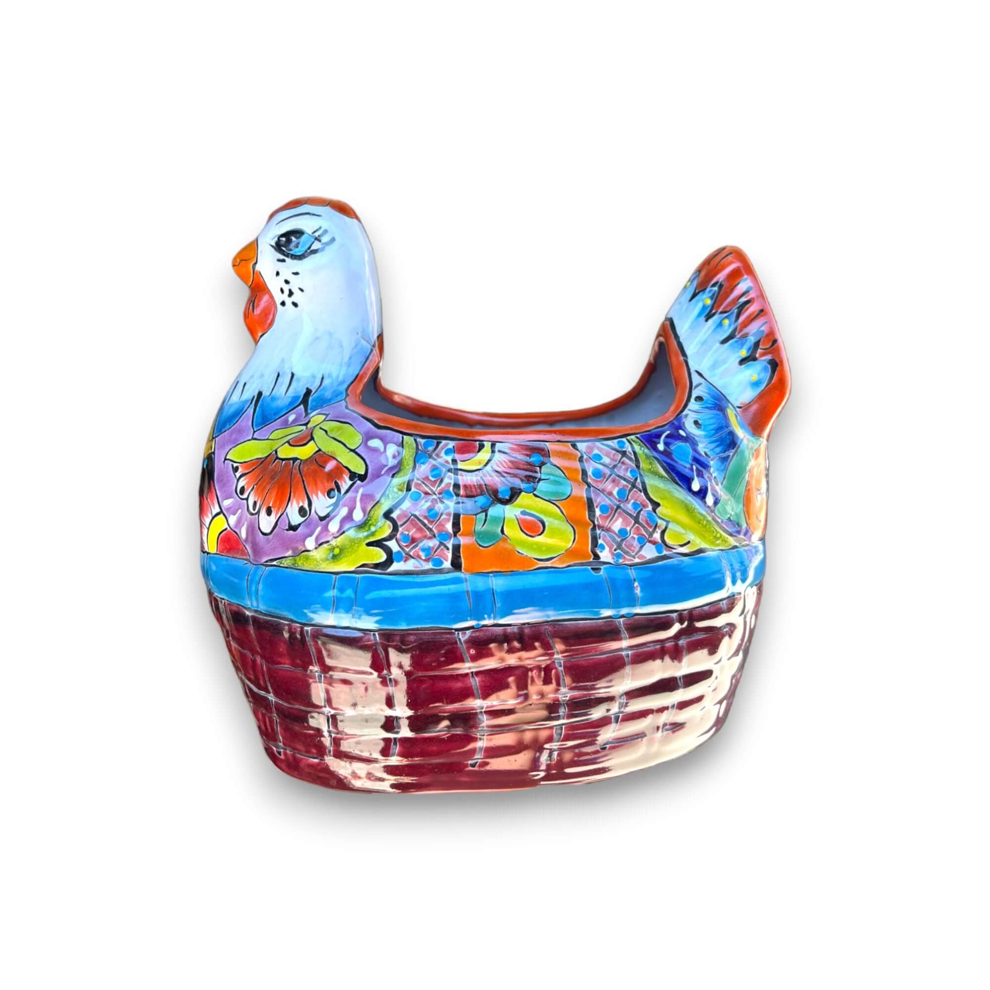 Talavera Chicken Planter | Large Hand-Painted Mexican Pottery Statue Talavera Planter La Vie Bien Talavera Chicken Planter | Large Hand-Painted Mexican Pottery Statue