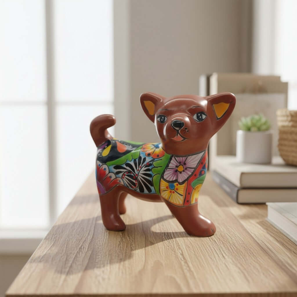 Talavera Chihuahua Dog Figurine | Handcrafted Mexican Art