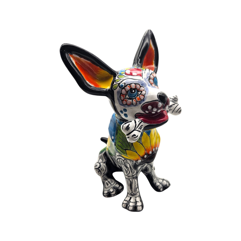 Talavera Chihuahua Holding Bone | Day of the Dead Dog Figurine Talavera Figurine La Vie Bien Talavera Chihuahua Holding Bone | Day of the Dead Dog Figurine