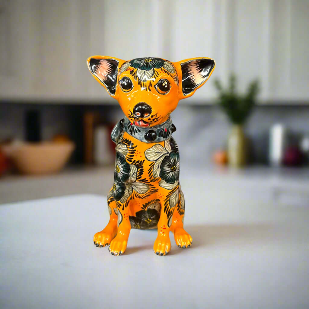Talavera Chihuahua Statue | Handcrafted Mexican Dog Figurine Talavera Figurine La Vie Bien Talavera Chihuahua Statue | Handcrafted Mexican Dog Figurine