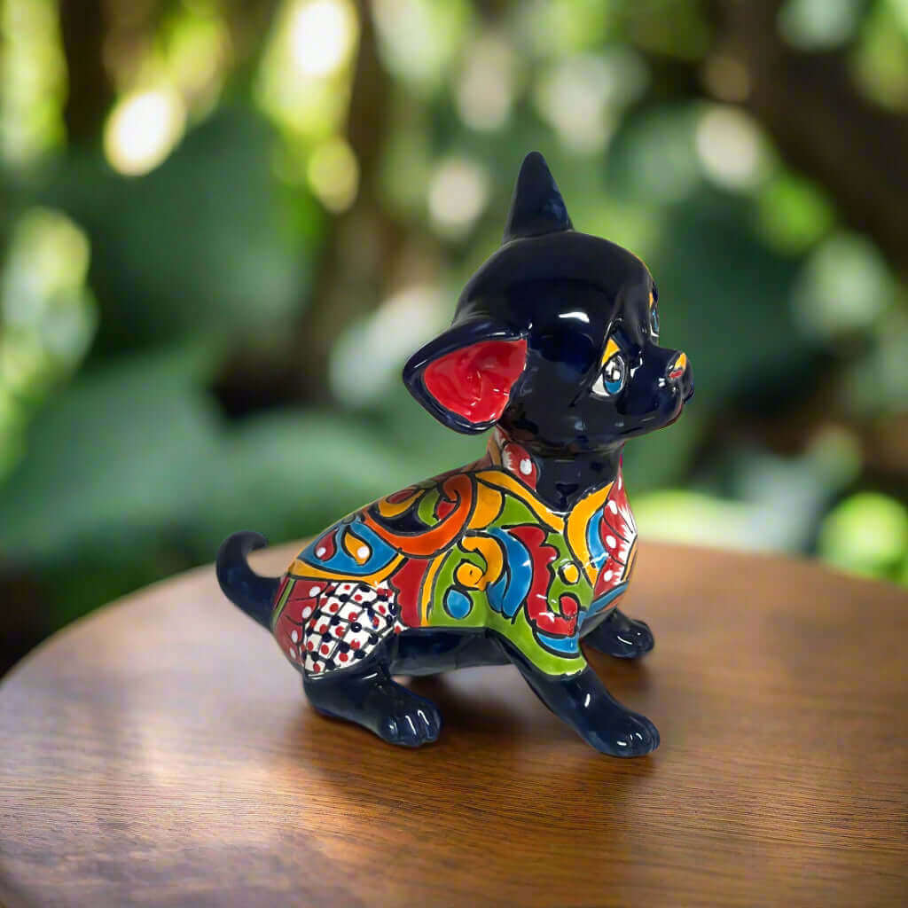 Talavera Chihuahua Statue | Sad Handmade Mexican Dog Talavera Figurine La Vie Bien Talavera Chihuahua Statue | Sad Handmade Mexican Dog