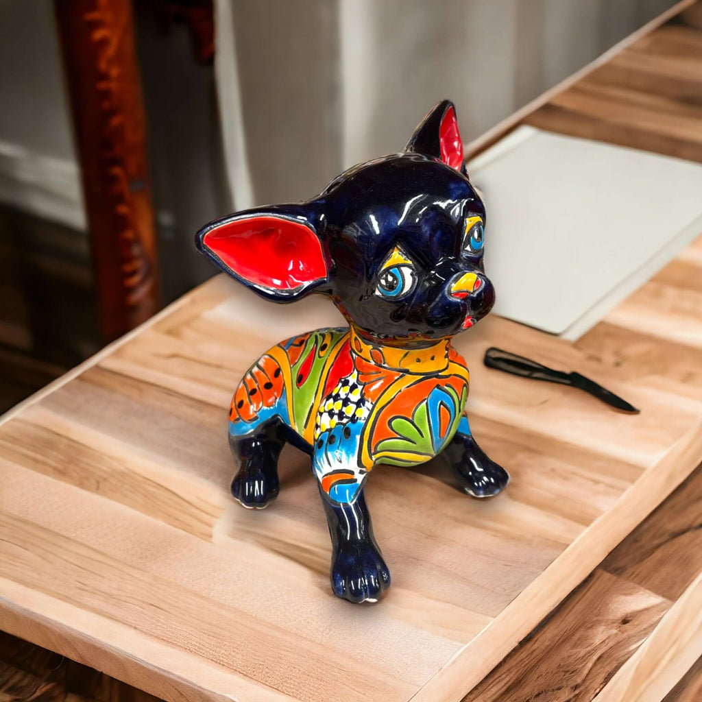 Talavera Chihuahua Statue | Sad Handmade Mexican Dog Talavera Figurine La Vie Bien Talavera Chihuahua Statue | Sad Handmade Mexican Dog
