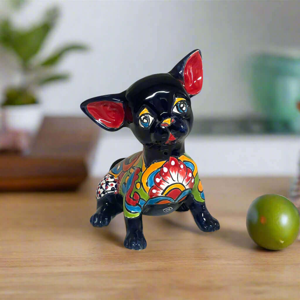 Talavera Chihuahua Statue | Sad Handmade Mexican Dog Talavera Figurine La Vie Bien Talavera Chihuahua Statue | Sad Handmade Mexican Dog