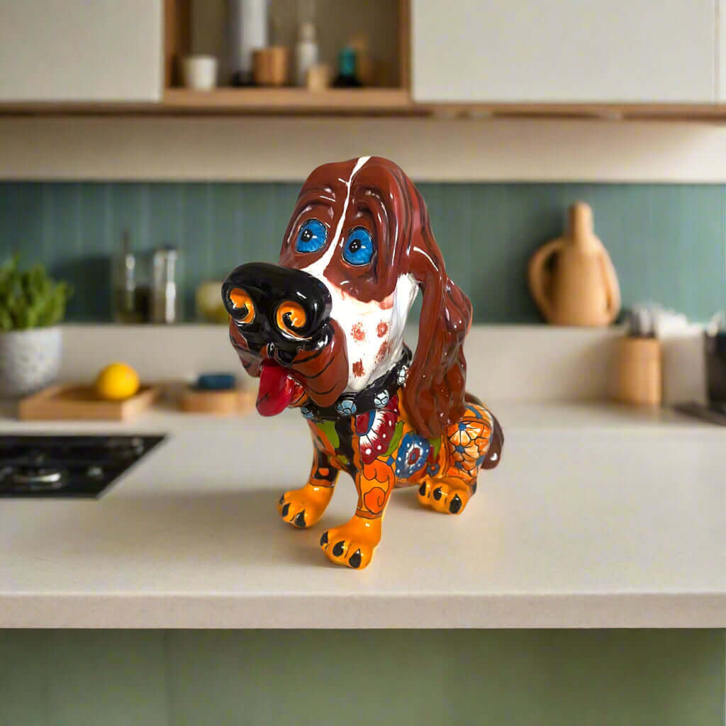 Talavera Cocker Spaniel Statue | Colorful Hand - Painted Mexican Dog Art Talavera Statue La Vie Bien Talavera Cocker Spaniel Statue | Colorful Hand - Painted Mexican Dog Art