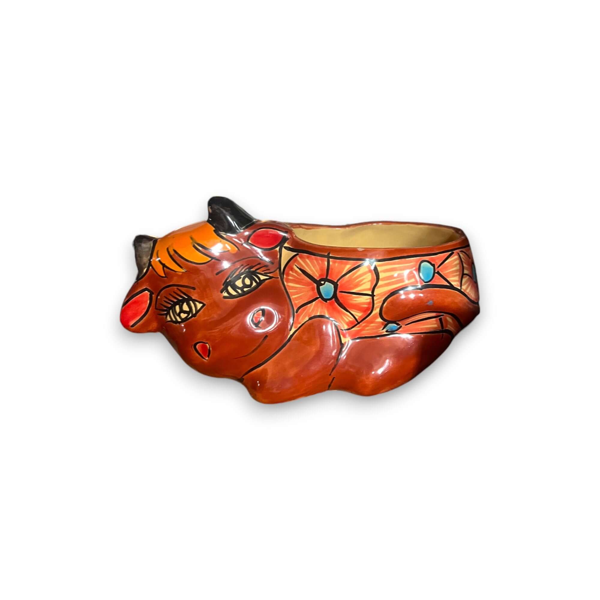 Talavera Cow Planter | Hand-Painted Mexican Ceramic Animal Pot Talavera Planter La Vie Bien Talavera Cow Planter | Hand-Painted Mexican Ceramic Animal Pot