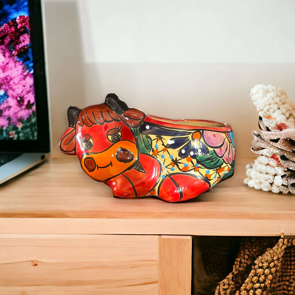 Talavera Cow Planter | Hand-Painted Mexican Ceramic Animal Pot Talavera Planter La Vie Bien Talavera Cow Planter | Hand-Painted Mexican Ceramic Animal Pot