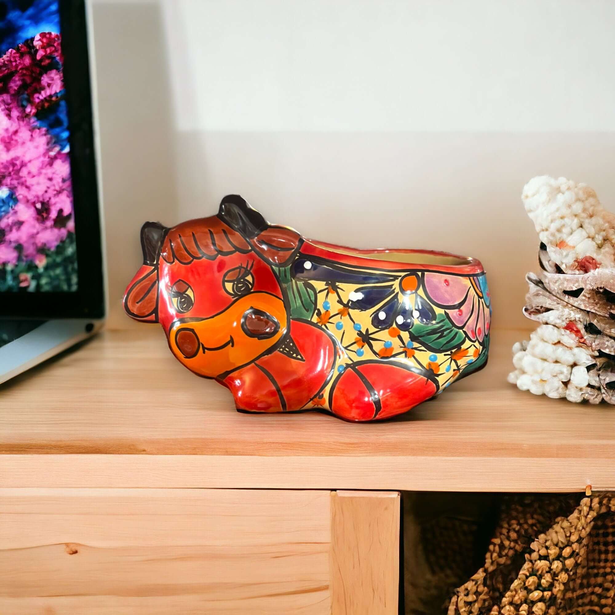 Talavera Cow Planter | Hand-Painted Mexican Ceramic Animal Pot Talavera Planter La Vie Bien Talavera Cow Planter | Hand-Painted Mexican Ceramic Animal Pot